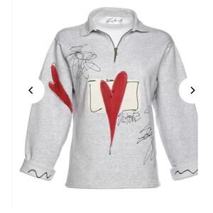 Victoria 1/2 Zip Heart Fleece Gray and Red Sweatshirt